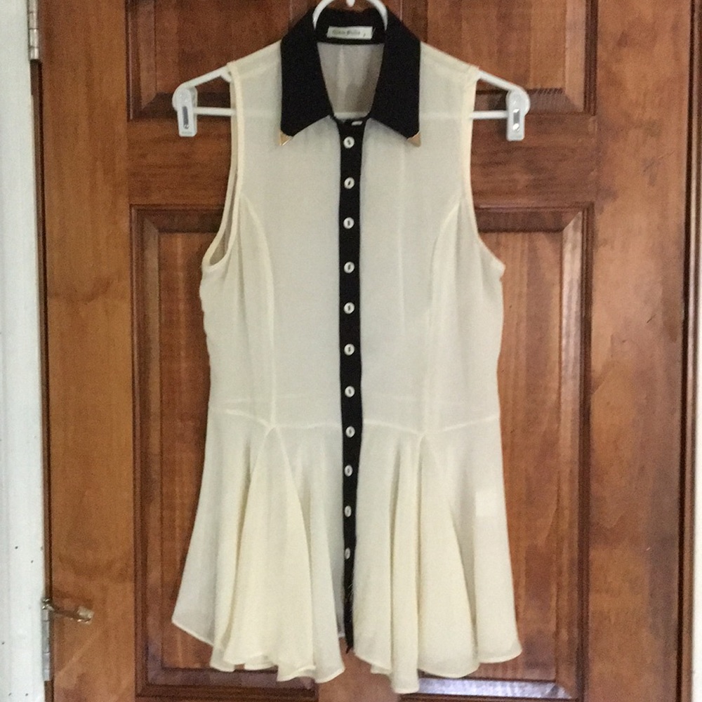 NWOT/Semi- Sheer Button-Up Tank Blouse w/ Collar